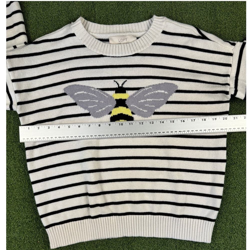 LOFT Bee Stripe Sweater‎ Medium Black White Cotton Crewneck Long Sleeve - Picture 8 of 9